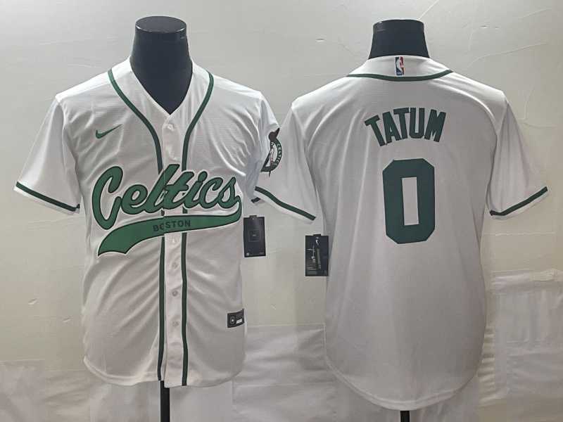 Men%27s Boston Celtics #0 Jayson Tatum White With Patch Stitched Baseball Jersey->boston celtics->NBA Jersey
